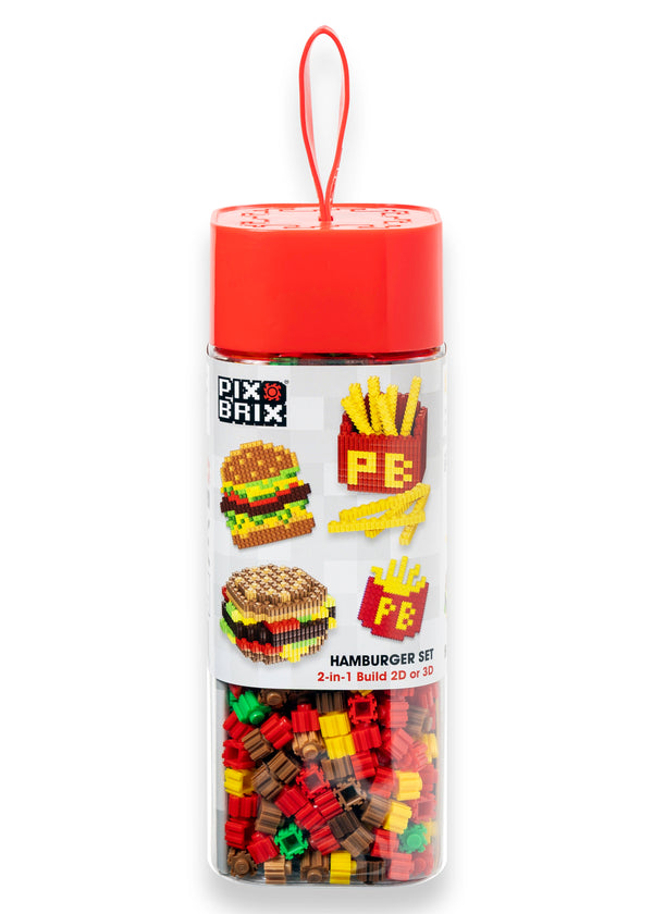 Pix Brix Food Bottle – Hamburger & Fries Set | Build 2D & 3D Pixel Fast Food Fun