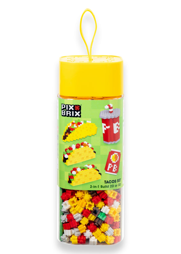 Pix Brix Food Bottle – Tacos & Drink Set | Build 2D & 3D Pixel Tacos on the Go!