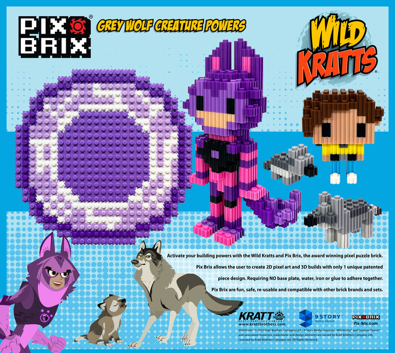 Pix Brix Wild Kratts Aviva Grey Wolf Creature Powers Kit