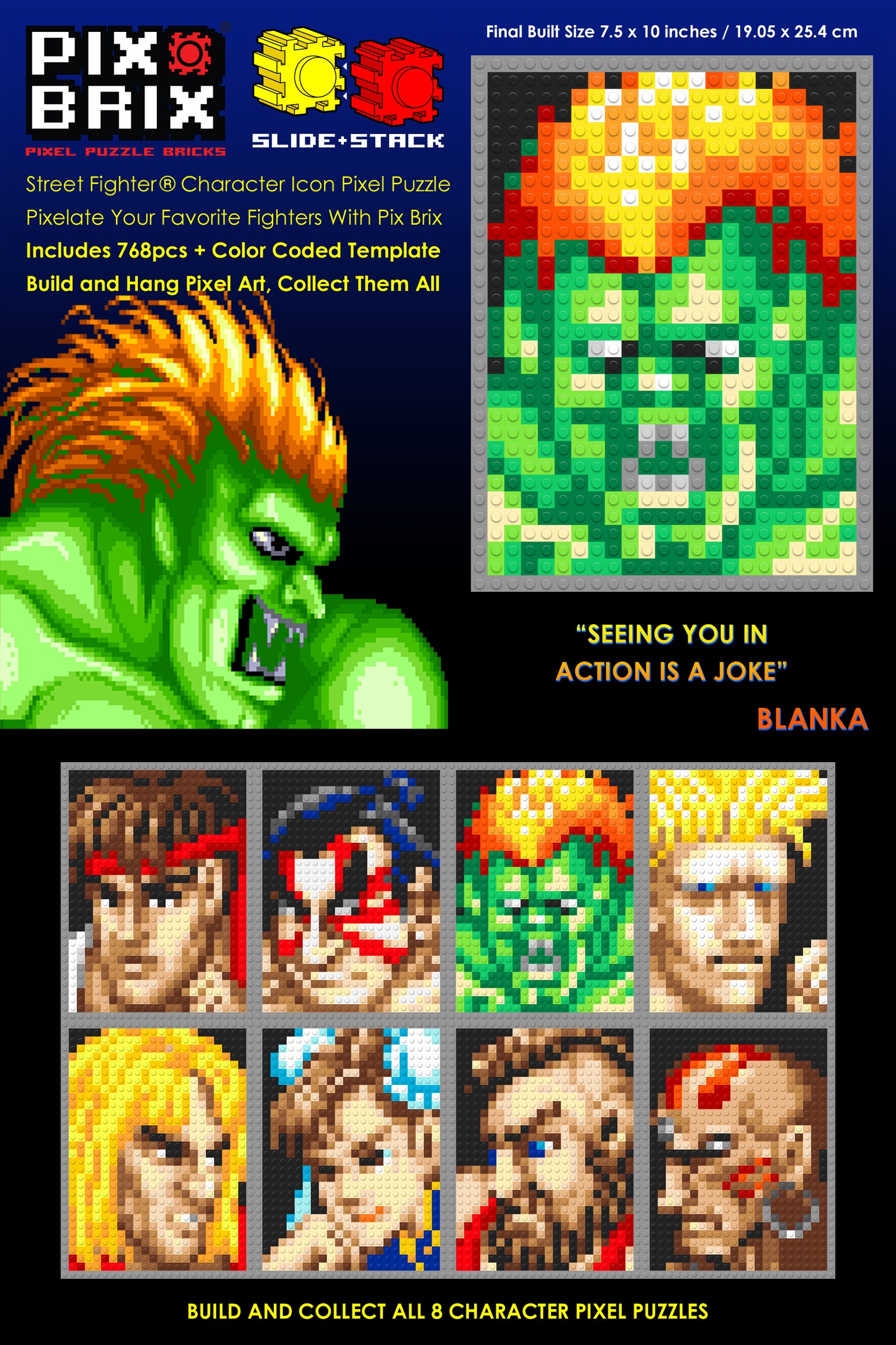 ストリートファイター ピクセルパルズ 4体セット Street Fighter® Blanka Pixel Puzzle Build Set