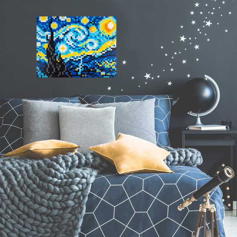 The Starry Night Pixel Puzzle Hanging on a wall